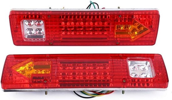 2x LED-achterlichten – Hamburgerstijl – 12V – Voor Vrachtwagen, Aanhanger, Bestelbus, Bus En Camper – Links + Rechts – Met Kabel