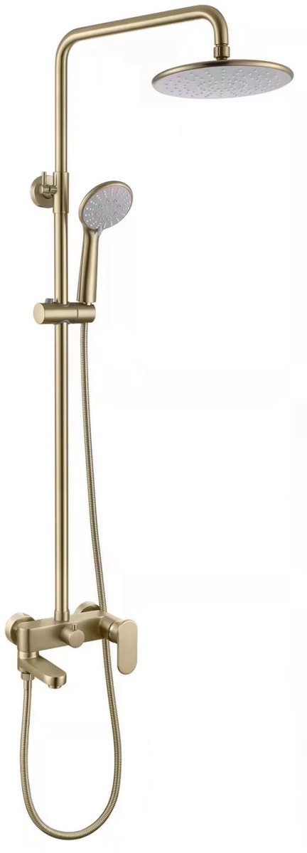Hudor Douchepaneel Geborsteld Goud - Douchekolom met Thermostaatkraan - Regendouche en Handdouche - Premium Messing SC008 Scamandre Collectie