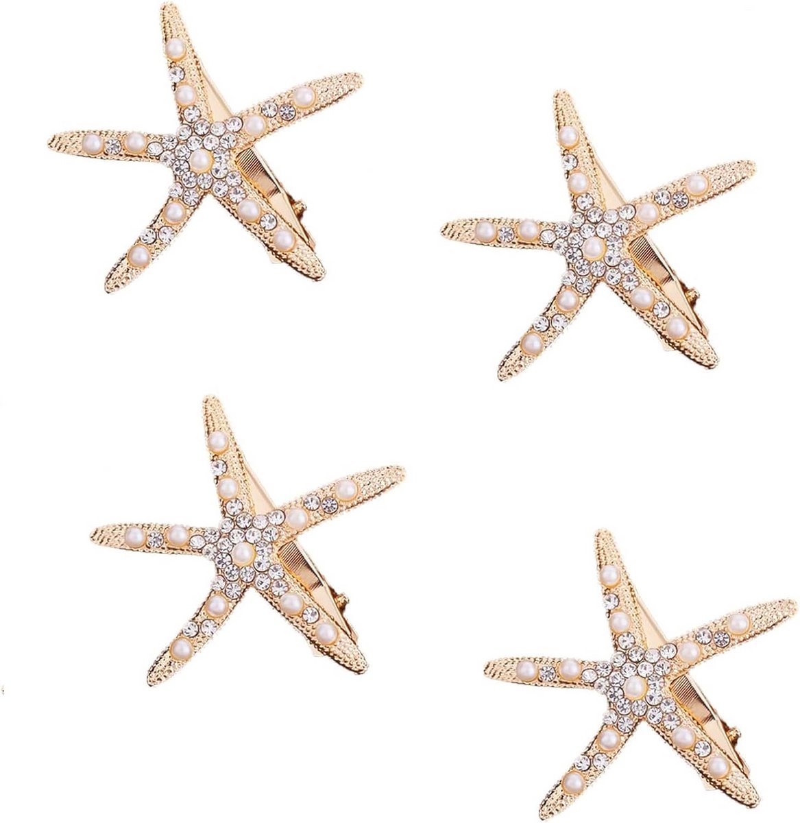 Set van 4 Gouden Zeester Haarclips met Pareldetails voor Dames en Meisjes
