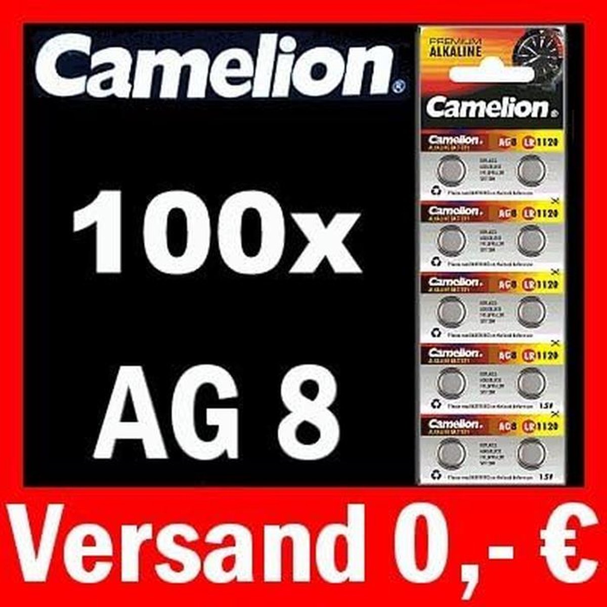 100 Stuks Knoopcel Batterijen AG8 LR55 / 391 / SR1120W (Vergelijkbaar met Varta 529)