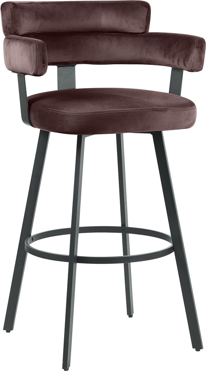 LABEL51 Bardio Barkruk - Bruin - Velvet - Hoog - Kruk- Met Armleuning