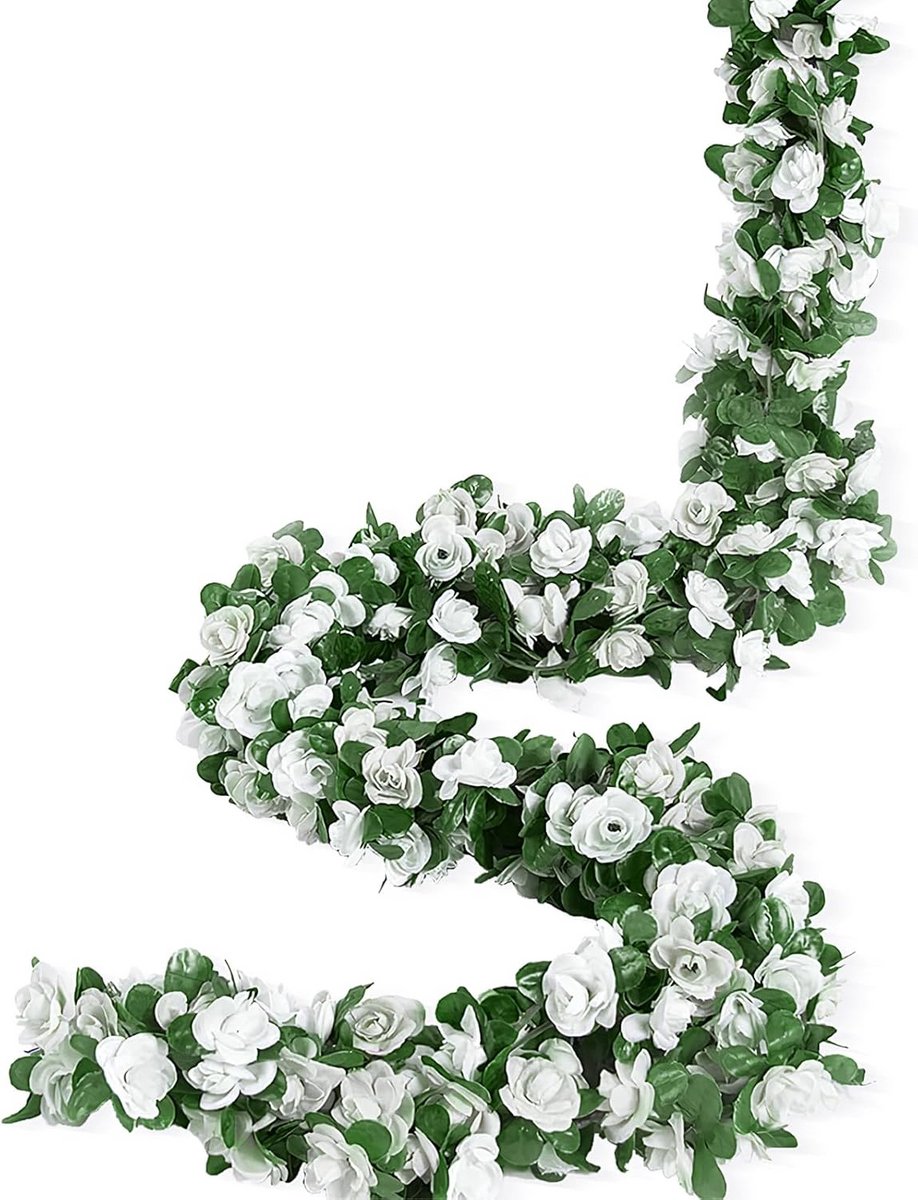 5x Witte Kunstbloemenslinger Rozen - 2,45m Zijden Bloemen voor Bruiloft & Decoratie