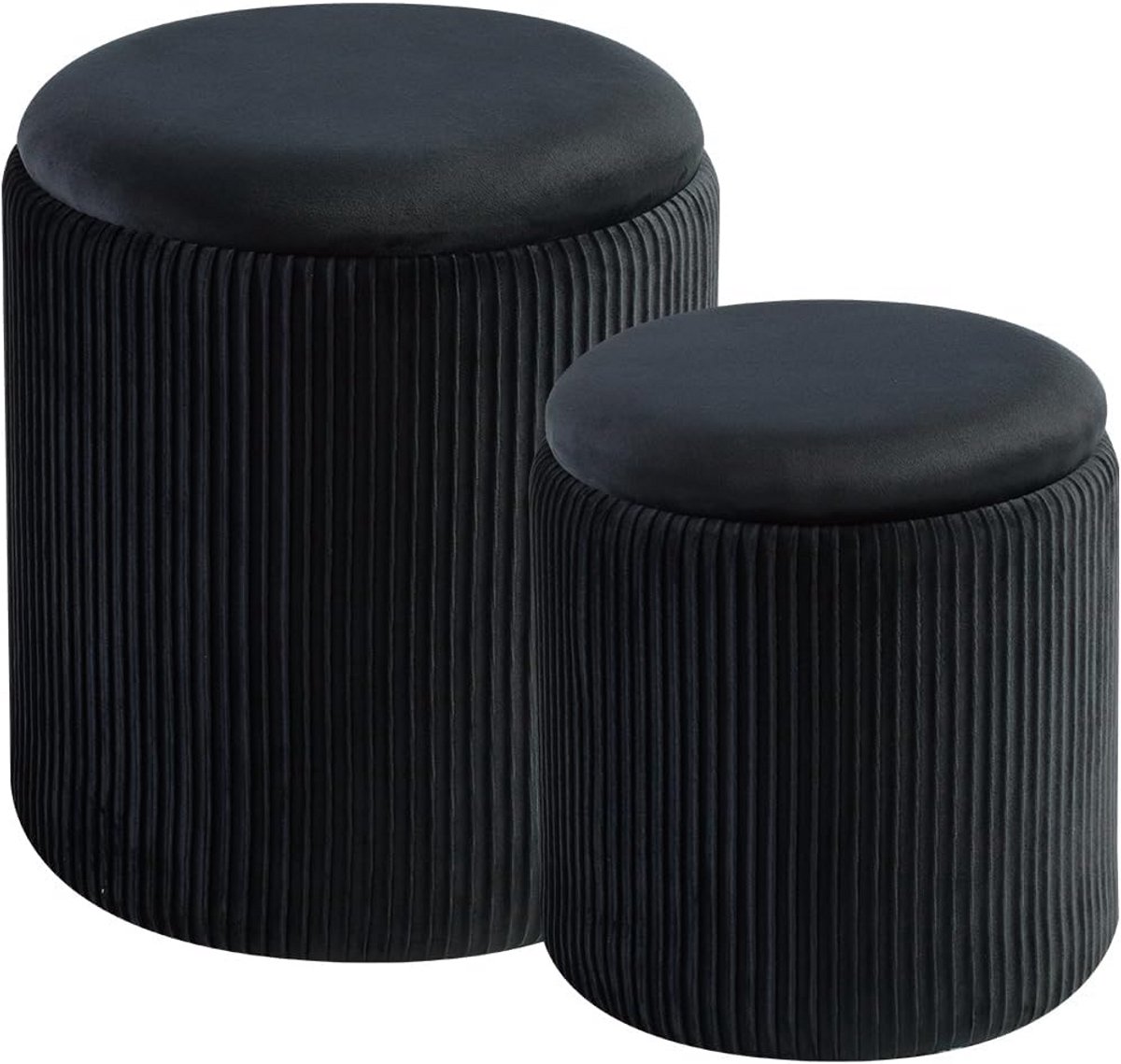 Set van 2 Ronde Opberg Ottomans - Gestoffeerde FluWelen Poef met Opbergruimte