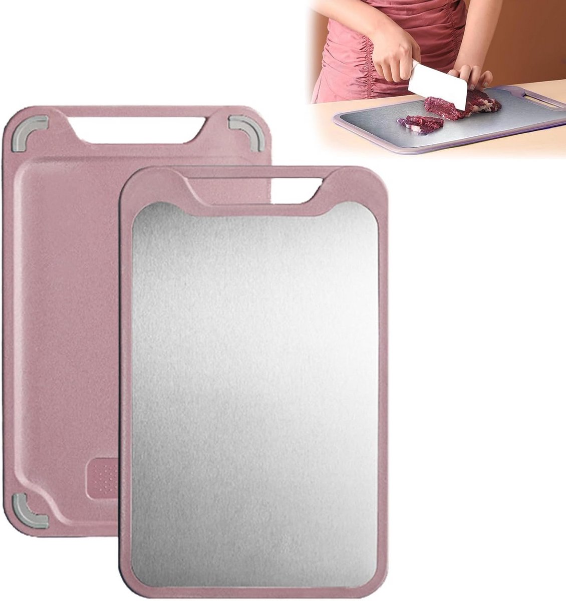 Rood Titanium Snijplank RVS 304 Dubbelzijdig met Antislip Rand 35x22 cm