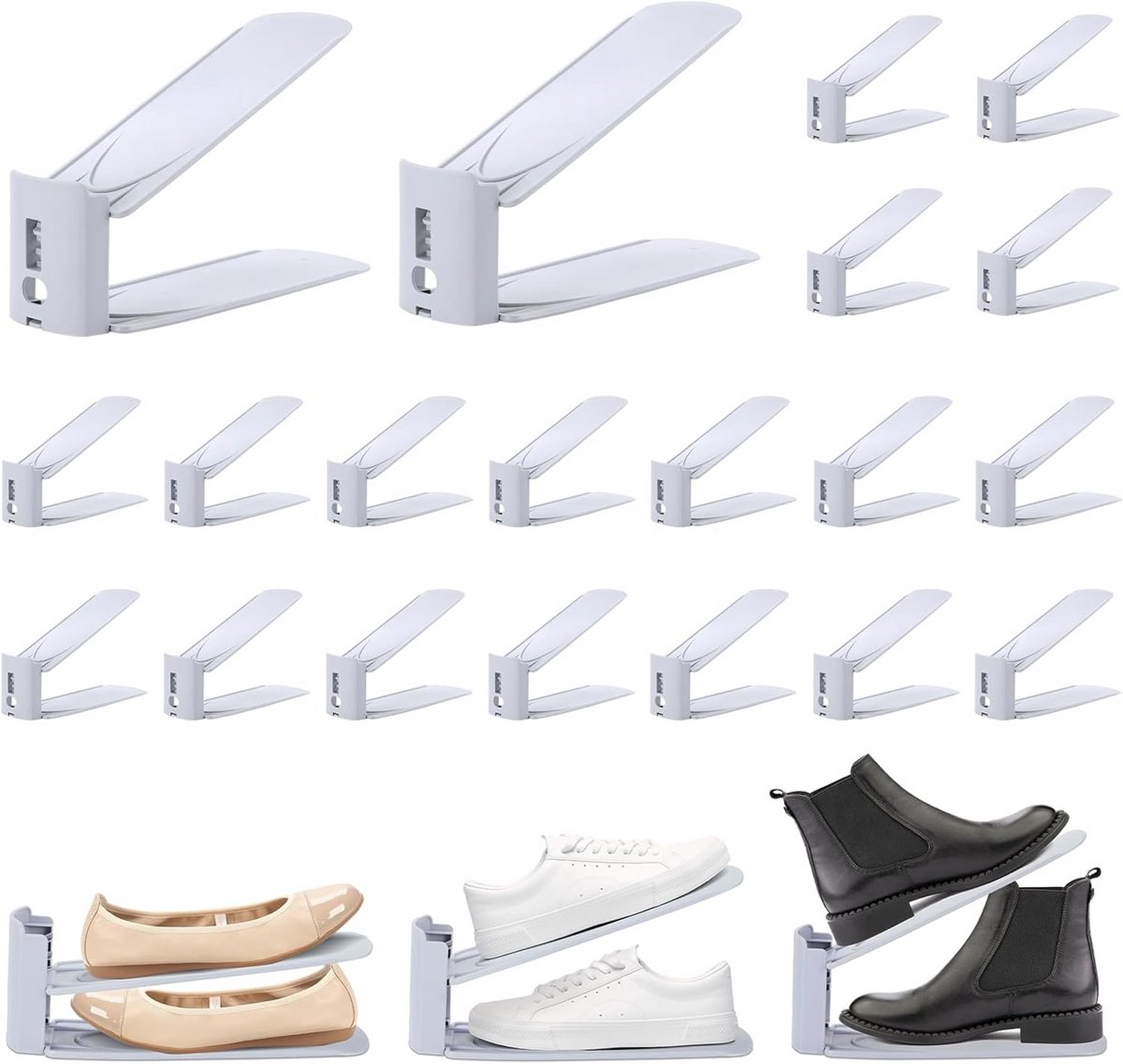20x Verstelbare Antislip Schoenstapelaars - Ruimtebesparende Schoenorganizer voor Kast