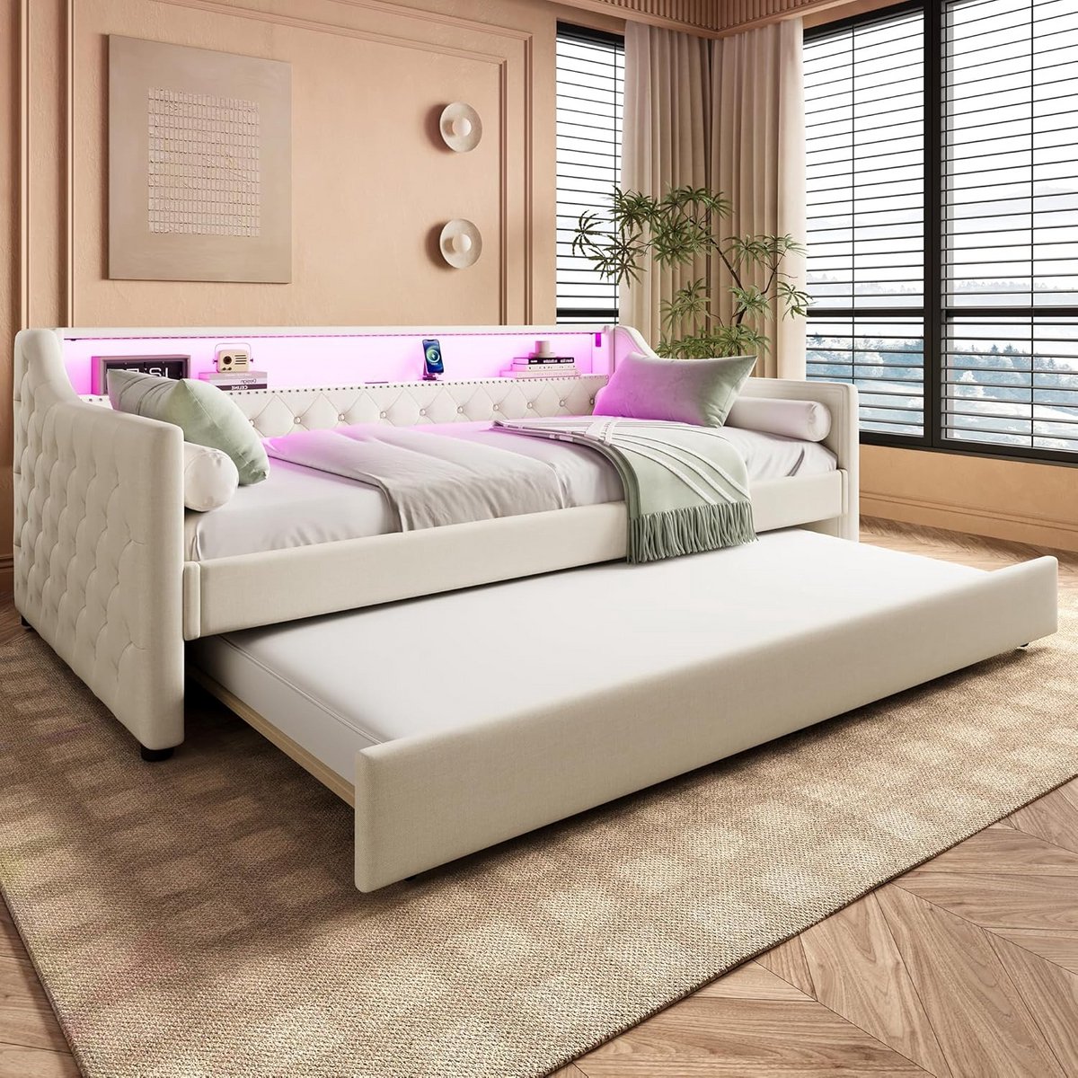 Dagbed 90x200 cm met Uitschuifbaar Bed en USB-aansluiting