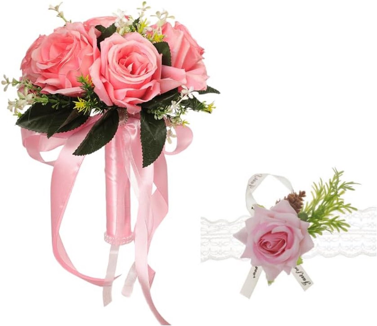 Bruidsboeketten en Polsbloemen Roze Kunstbloemen voor Bruiloft en Feest