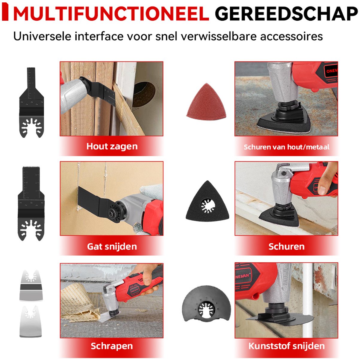 ONEVAN Accu Multitool - met 2x Accu's & 22x Accessoires thumbnail 5