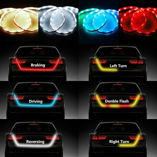 Universele 120cm 4 Kleuren LED Strip Achterlichten voor Auto Kofferbak ...