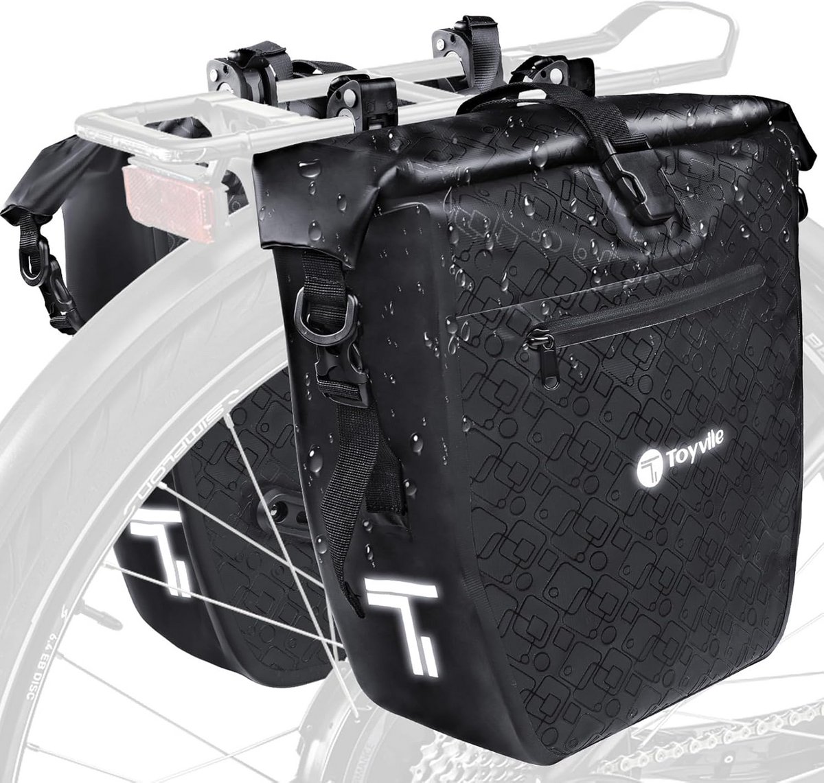 Waterdichte Fietstassen Set, 2-delig - Fietsbagagedrager Tassen met Reflectoren & Schouderriem