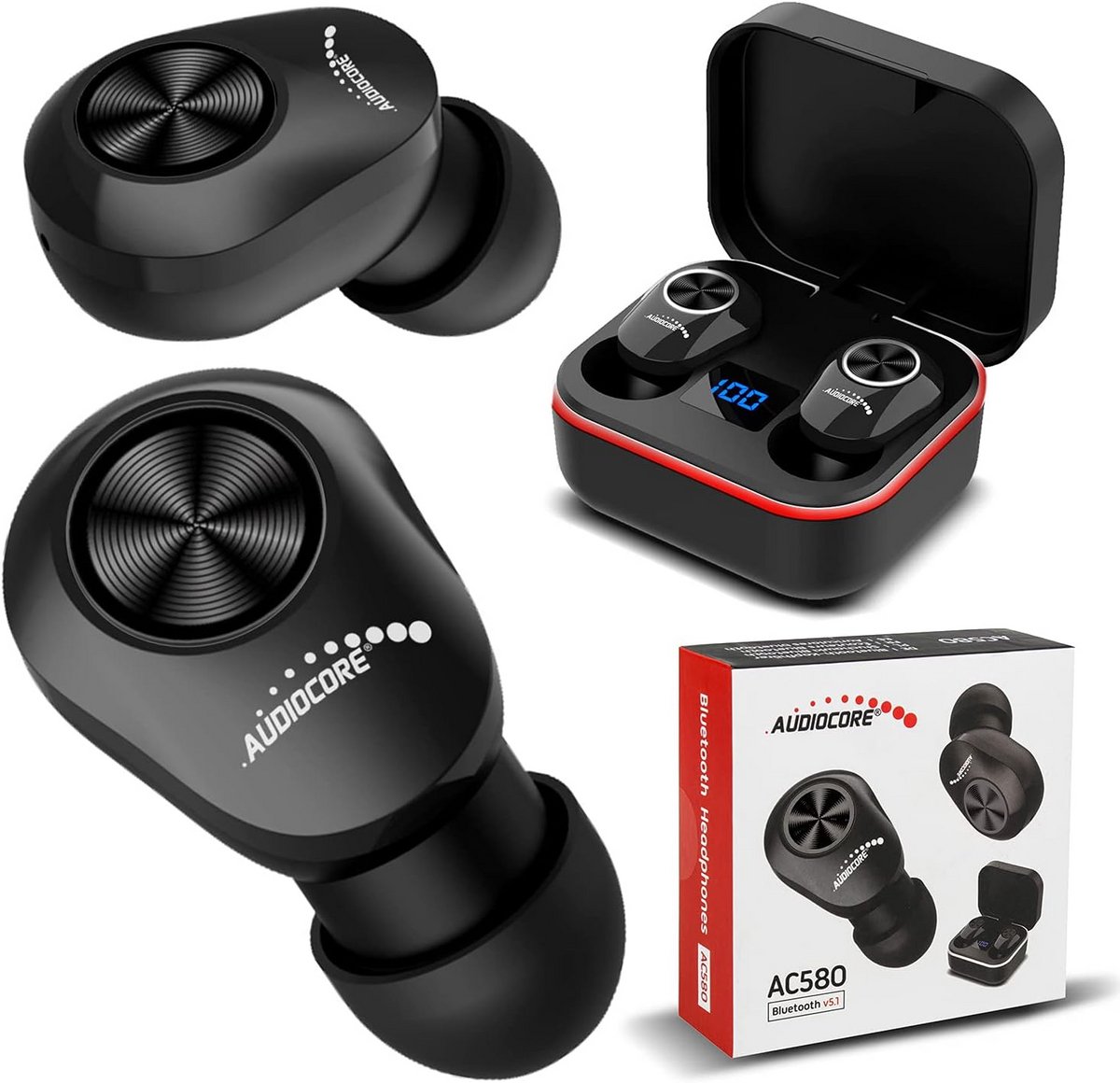 Draadloze Oordopjes TWS Bluetooth 5.1 met Oplaadcase en Display | In-Ear Headset met Microfoon