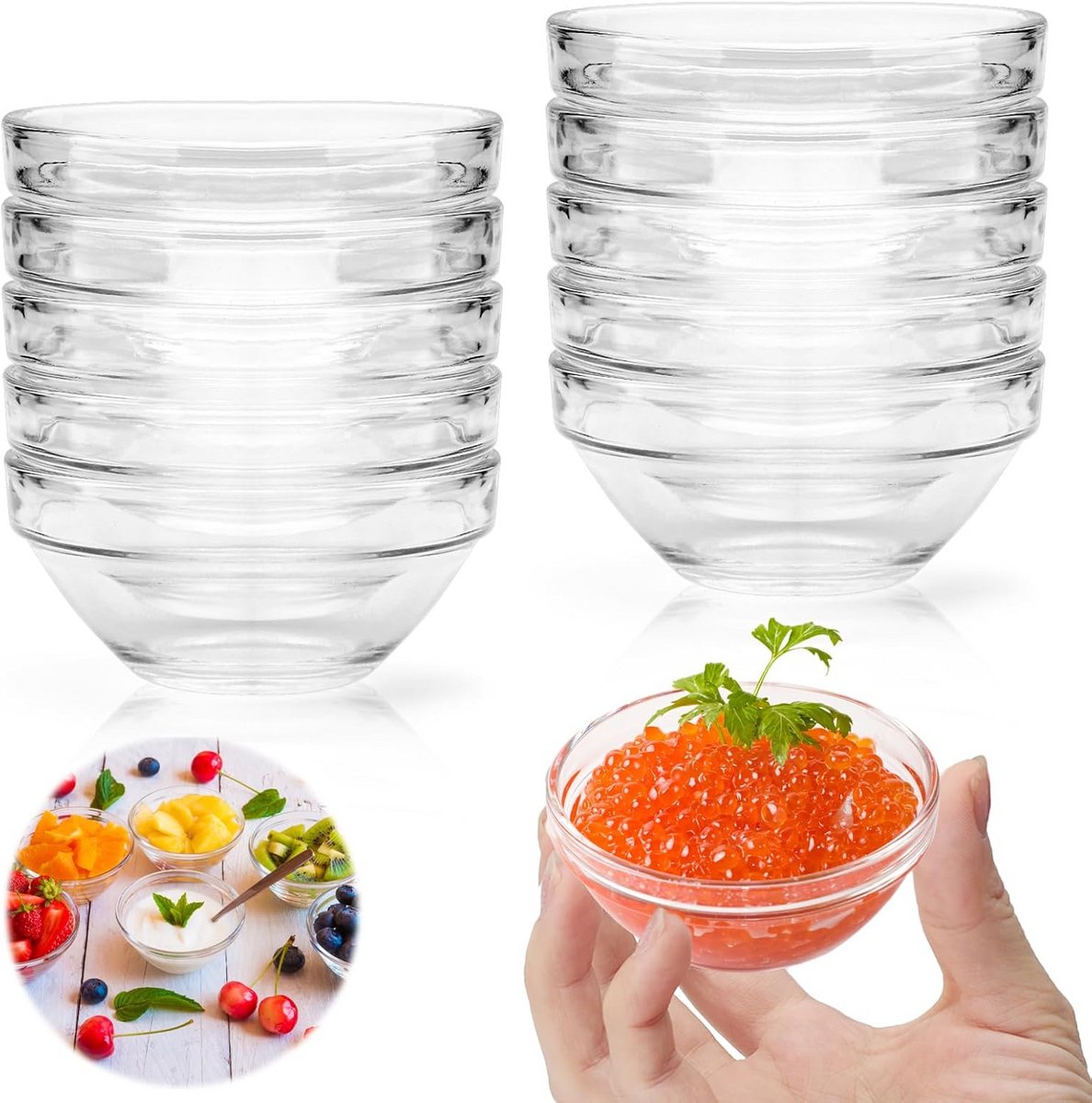Set van 10 Kleine Glazen Kommetjes (Ø 7.5 cm) voor Sauzen, Kruiden en Snacks