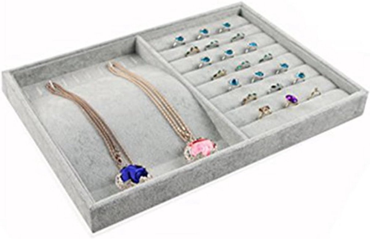 Luxe Sieradendoos van Fluweel - Organiser voor Halskettingen, Armbanden, Ringen & Oorbellen - Grijs