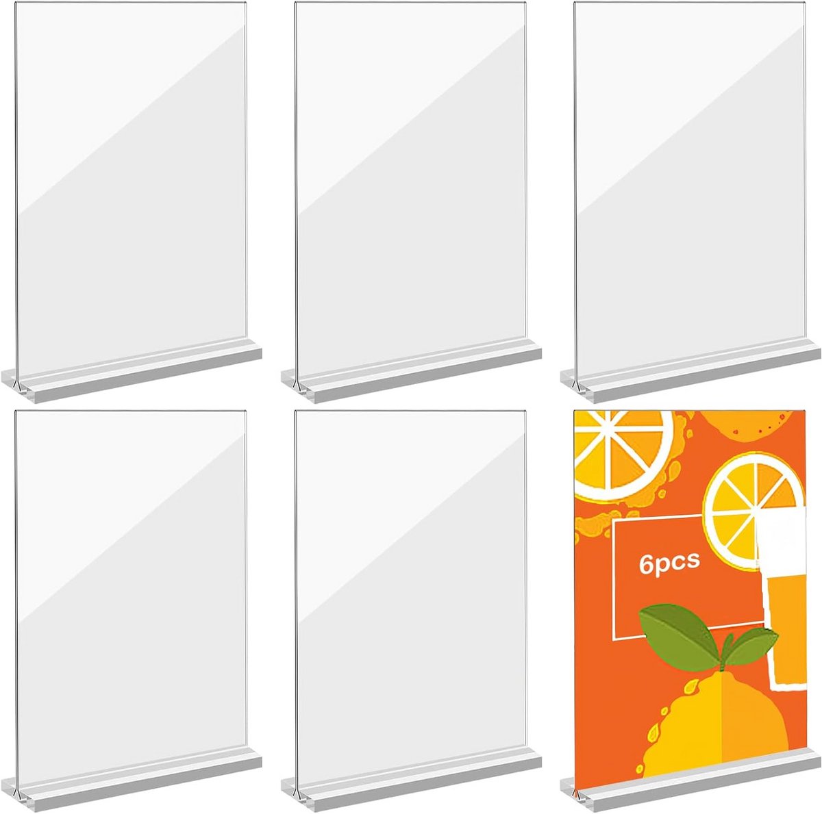 Set van 6 Tafelstandaards A5, Doorzichtige Acryl Menukaarthouders en Displaystandaards