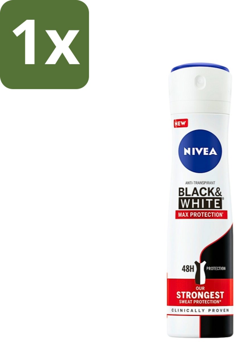 1 x Nivea - Deodorant - Spray - Black & White Max Protection - 150 ml - Anti-transpirant - Zweetbescherming - Vlekkenvoorkomend - Witte Strepen - Gele Vlekken
