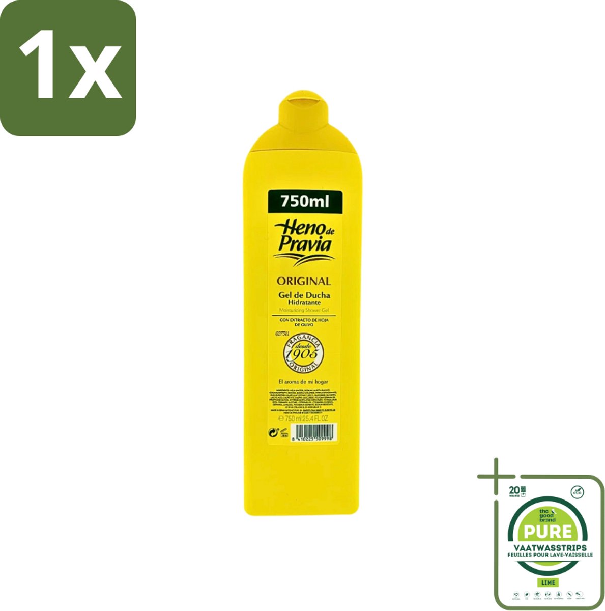 1 x Heno De Pravia - Douchegel - Original Geur - 750 ml - Douchegel - Spaanse Douchegel - Heno De Pravia - Original Geur - Verfrissende Geur