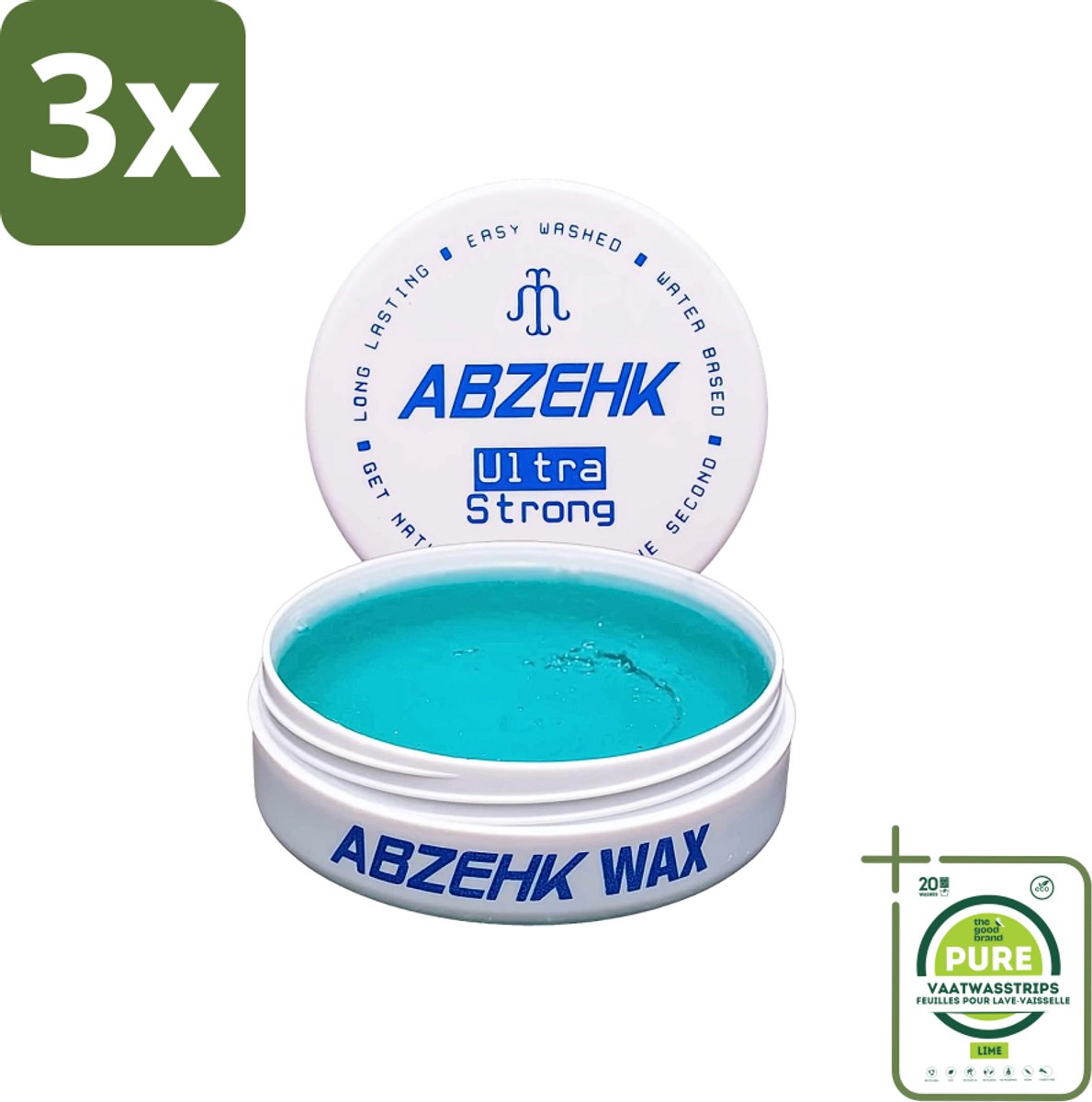 3 x Abzehk - Hair Wax - Blue Ultra Strong - Flexibele Hold & Fris Geparfumeerd - 150ml - Grootverpakking - Haarwax - Stylingwax - Sterke Hold - Flexibele Hold - Haarproducten