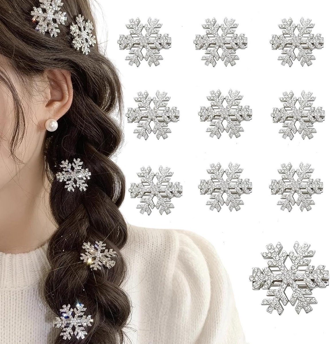 10 Stuks Sprankelende Sneeuwvlok Haarspeldjes met Strass voor Dik Haar