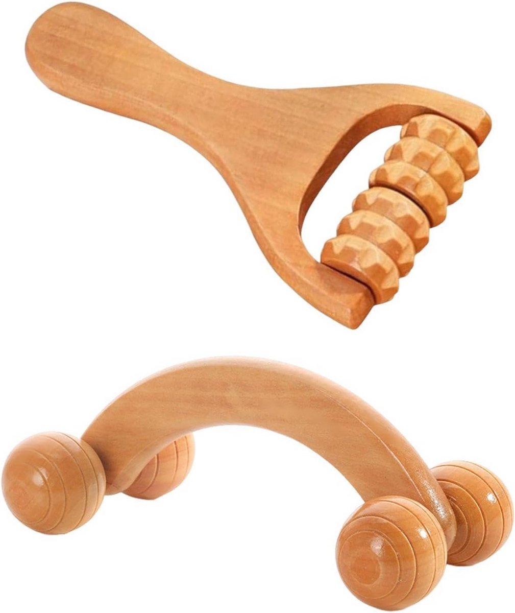 2 Stuks Houten Rolmassageapparaat voor Rug, Nek en Benen
