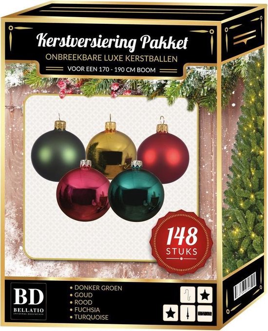148 Kerstballen mix kleuren voor 180 boom - kerstballen pakket bol.com