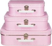 Teken koffertje roze met stippen 25 cm - Kinder opberg koffers voor knutselspullen