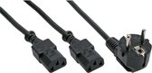 Cablexpert Device Câble en Y avec 2 fiches droites C13 et fiche coudée - 3x 1,00 mm / noir - 2 mètres