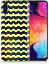 Geschikt voor Samsung Galaxy A50 TPU Hoesje Waves Yellow