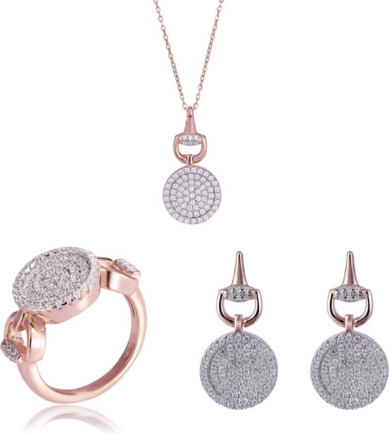 Orphelia SET-7420/50 - Juwelenset Pavé: Ketting + Ring + Oorbellen - 925 Zilver Rosé - Zirkonia - 42 cm / Ringmaat 50