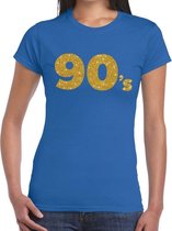 90's goud glitter tekst t-shirt blauw dames - Jaren 90 kleding XL