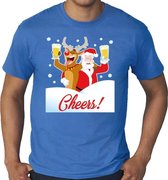 Grote maten fout Kerst t-shirt - dronken kerstman en Rudolf het rendier - blauw voor heren -  plus size kerstkleding / kerst outfit 3XL