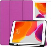 Tablet hoes geschikt voor Ipad 10.2 Inch 2019 / 2020 / 2021 - Tri-Fold Book Case met Apple Pencil houder + Screenprotector - Paars