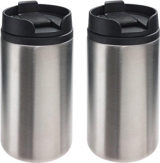 2x tasses thermos / tasses chauffantes argent métallique 290 ml - tasses  isolantes