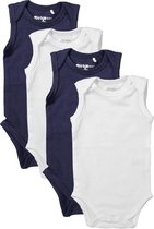 Dirkje Unisex Set(4delig) Rompers Mouwloos Blauw Wit - Maat 62/68