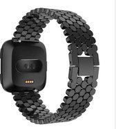 DrPhone Fitbit Versa /Versa 2/Lite/SE Fashion Sport Horloge Band Armband Rvs Roestvrij Staal - Zwart