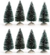 Miniatuur boompjes met sneeuw 8 stuks - Kerstdorp boompjes 8x