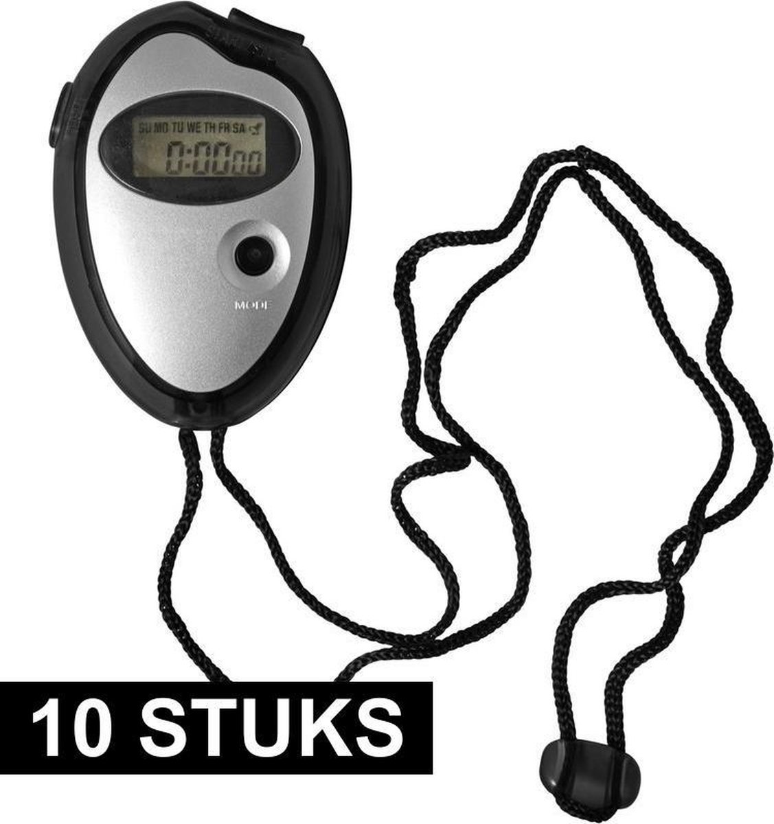 10x Voordelige digitale sport stopwatch zwart/metallic zilver - Merkloos