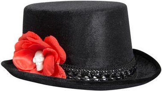 Chapeau noir avec rose rouge et squelette | bol.com