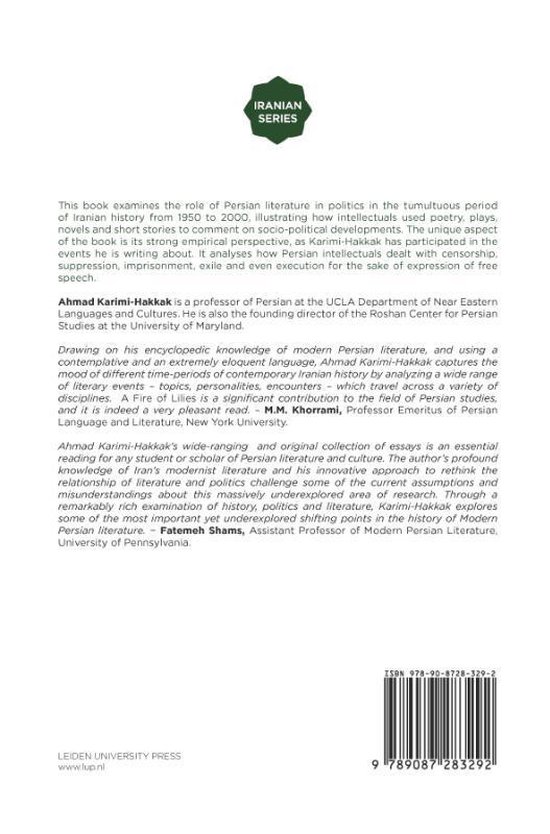 Iranian Studies Series A Fire of Lilies 9789087283292 Ahmad