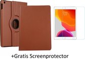 Case2go - Tablet hoes geschikt voor iPad 10.2 inch 2019 / 2020 / 2021 - Draaibare Book Case + Screenprotector - Bruin