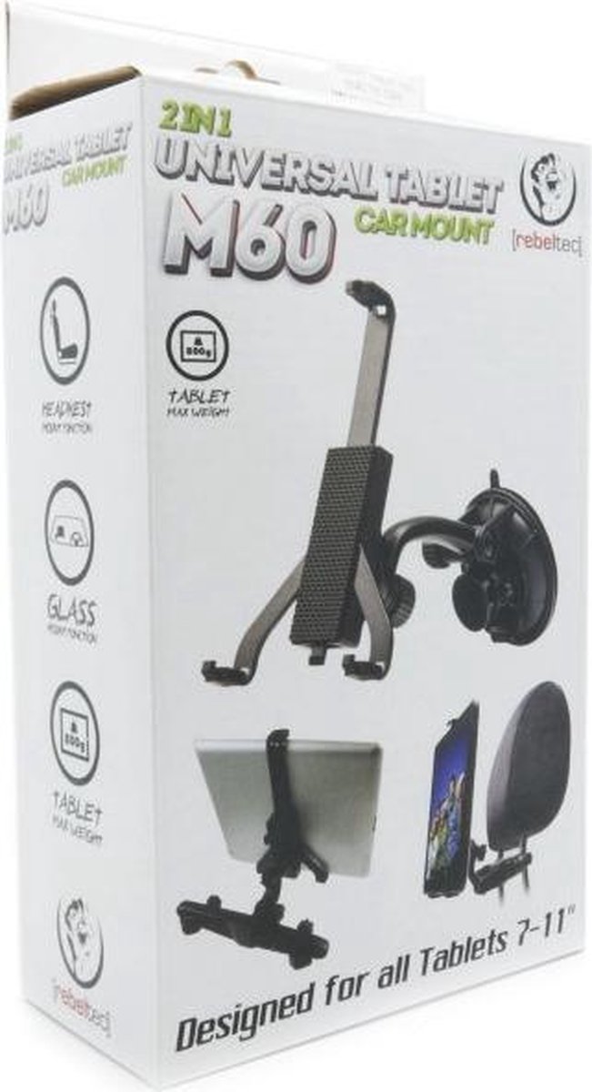 Universele 2in1 Hoofdsteun Tablet Auto Houder van [Rebeltec] Zwart