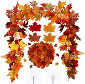 Herfstdecoratie slinger van esdoornbladeren 200 stuks |Gekleurde nep bladeren | Kleur blad geel oranje rood |Herfstkleuren kunstbladeren |Kunstmatige decoratie herfstblad
