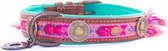 DWAM Boho Rosa Halsband - Leder - Zachte voering - M4 - Breedte: 4 cm - Nekomtrek: 34 - 41 cm (GELIEVE ALVORENS BESTELLEN OPMETEN)