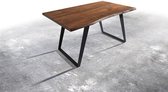 Massief houten tafel Live-Edge Acacia bruin 140x90 bovenste 3,5cm frame schuin boom tafel
