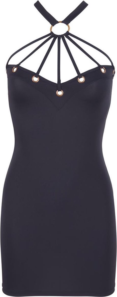 Goedkoopste Cottelli Collection – Seductieve Mini Jurk met Halter Kraag en Versierde Decolleté Uitdagend en Klassiek – Maat M – Zwart