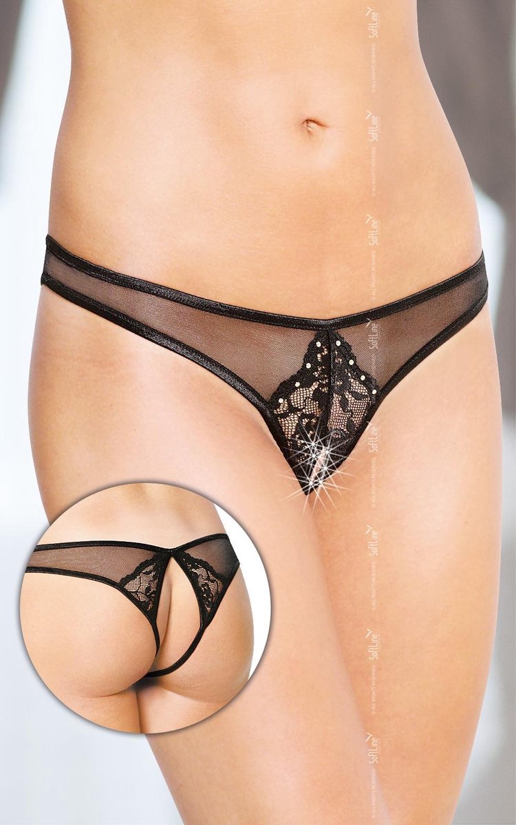 Softline - slipje met open kruis- zwart M/L