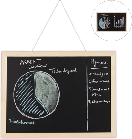 procent Pebish excuus Relaxdays krijtbord met houten lijst - memobord - memoboard voor aan de  muur - zwart -... | bol.com