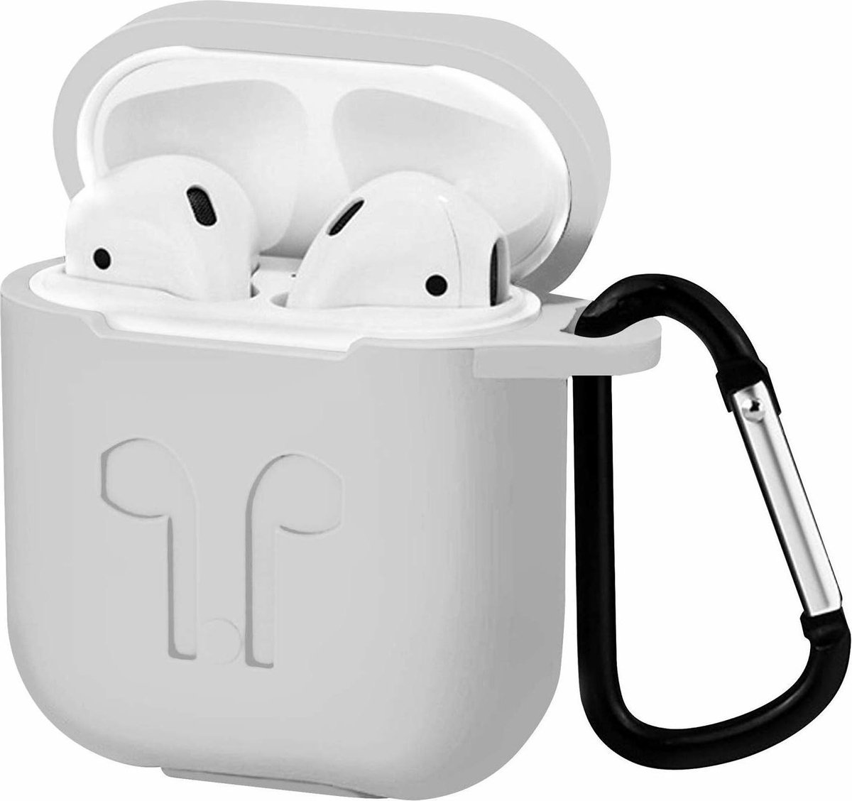 Case2go - Hoesje geschikt voor Apple Airpods - Siliconen Airpods Hoes met Karabijnhaak - Case voor Airpods 1/2 - Wit