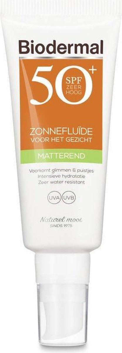 Biodermal Zonnebrand - Matterende Zonneflu de voor het gezicht SPF 50 - 40ml - Voorkomt glimmen en