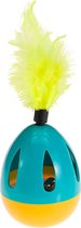 kattenspeelgoed bal met veer 22 cm blauw/geel