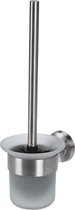 RVS toiletborstel houder met glas 37 cm - Toiletborstelhouders/wc-borstelhouders voor toilet - Schoonmaakproducten